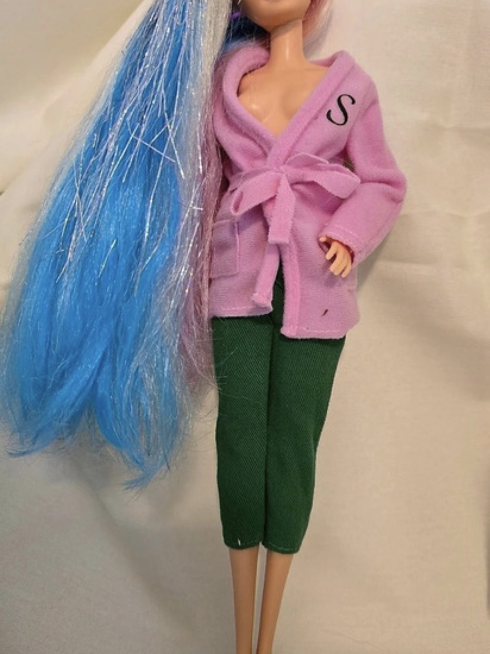 Barbie Fashion Doll Pink Robe Blue Hair